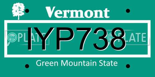 IYP738 Vermont License Plate