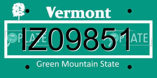 IZ09851 Vermont License Plate