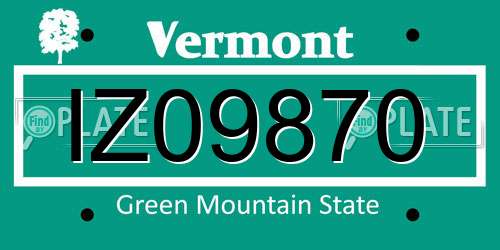 IZ09870 Vermont License Plate