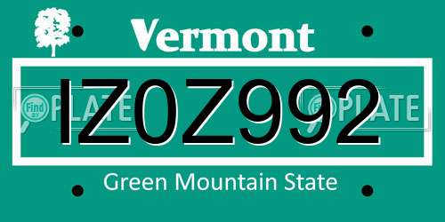 IZ0Z992 Vermont License Plate