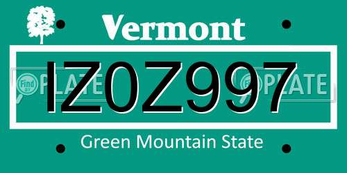 IZ0Z997 Vermont License Plate