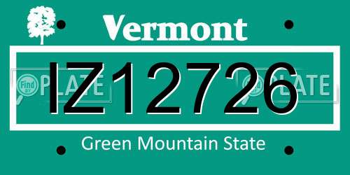 IZ12726 Vermont License Plate