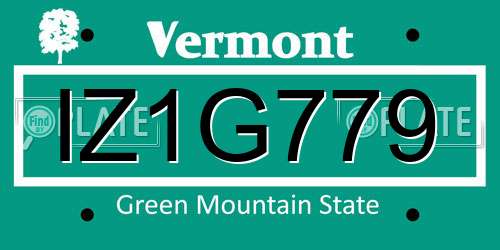 IZ1G779 Vermont License Plate