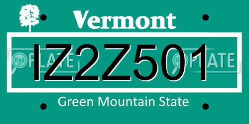 IZ2Z501 Vermont License Plate
