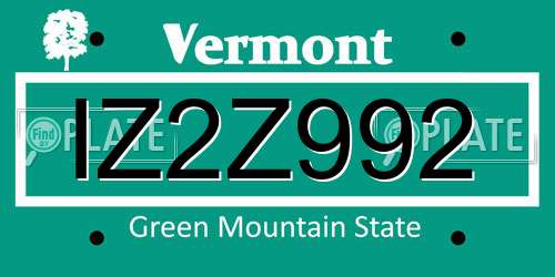 IZ2Z992 Vermont License Plate