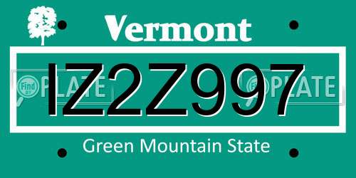 IZ2Z997 Vermont License Plate