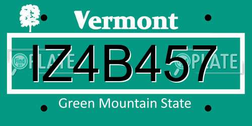 IZ4B457 Vermont License Plate