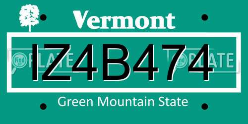 IZ4B474 Vermont License Plate