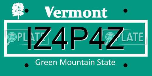 IZ4P4Z Vermont License Plate