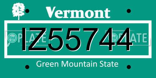 IZ55744 Vermont License Plate