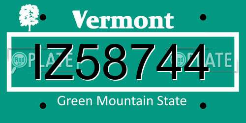 IZ58744 Vermont License Plate