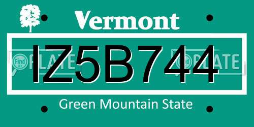 IZ5B744 Vermont License Plate