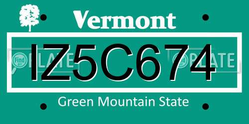 IZ5C674 Vermont License Plate