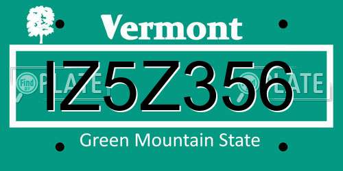 IZ5Z356 Vermont License Plate