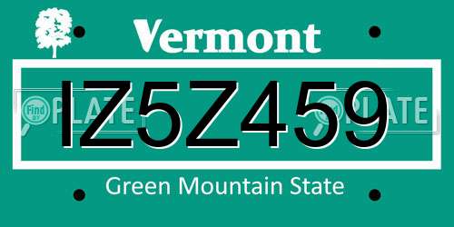 IZ5Z459 Vermont License Plate