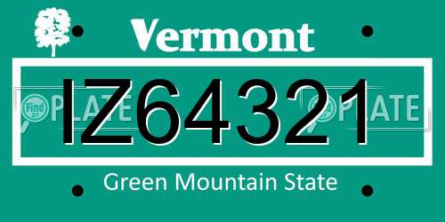 IZ64321 Vermont License Plate