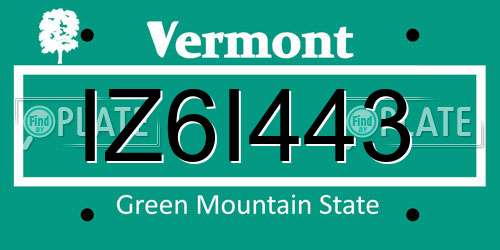 IZ6I443 Vermont License Plate