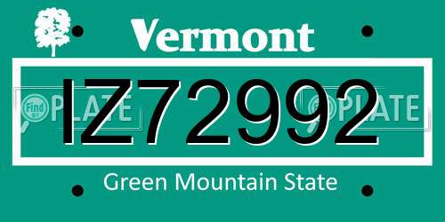 IZ72992 Vermont License Plate