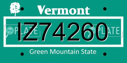 IZ74260 Vermont License Plate