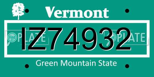 IZ74932 Vermont License Plate