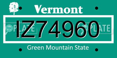 IZ74960 Vermont License Plate