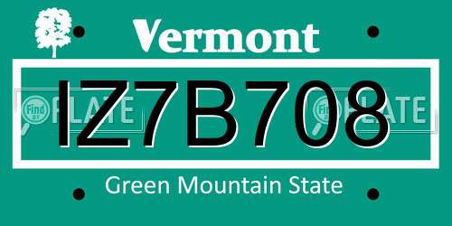 IZ7B708 Vermont License Plate