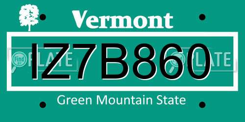 IZ7B860 Vermont License Plate