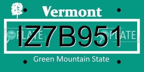 IZ7B951 Vermont License Plate