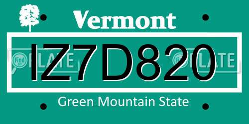 IZ7D820 Vermont License Plate