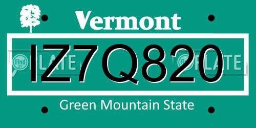 IZ7Q820 Vermont License Plate