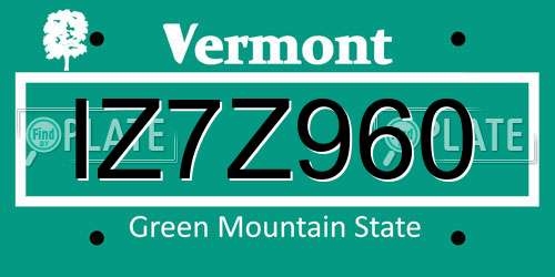 IZ7Z960 Vermont License Plate