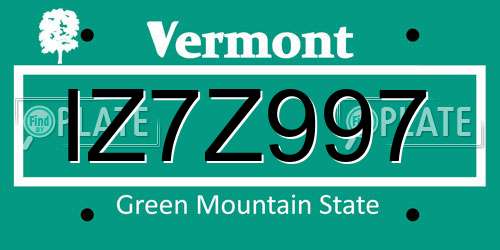 IZ7Z997 Vermont License Plate