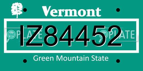 IZ84452 Vermont License Plate