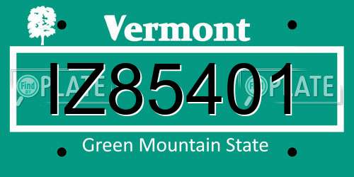 IZ85401 Vermont License Plate