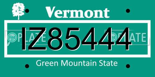 IZ85444 Vermont License Plate