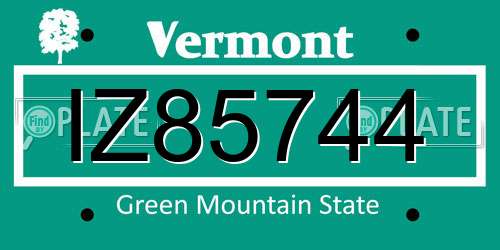 IZ85744 Vermont License Plate