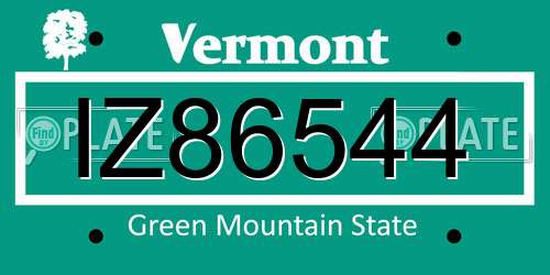 IZ86544 Vermont License Plate