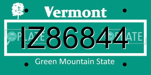 IZ86844 Vermont License Plate