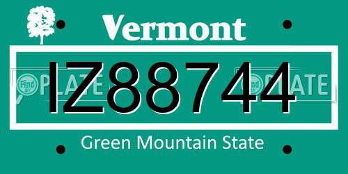 IZ88744 Vermont License Plate