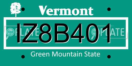 IZ8B401 Vermont License Plate