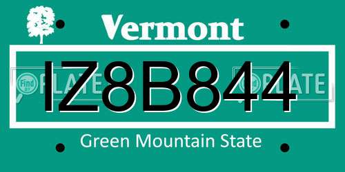 IZ8B844 Vermont License Plate