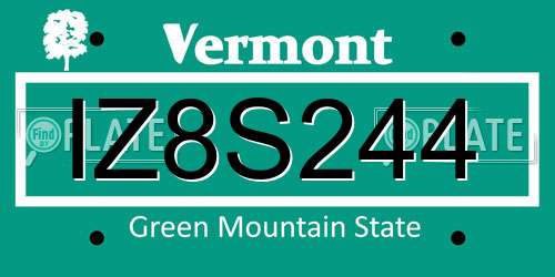 IZ8S244 Vermont License Plate