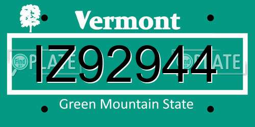 IZ92944 Vermont License Plate