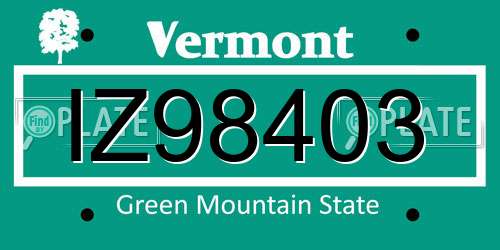 IZ98403 Vermont License Plate