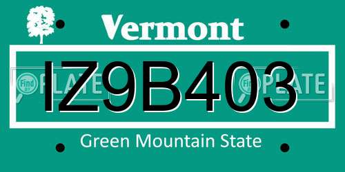 IZ9B403 Vermont License Plate