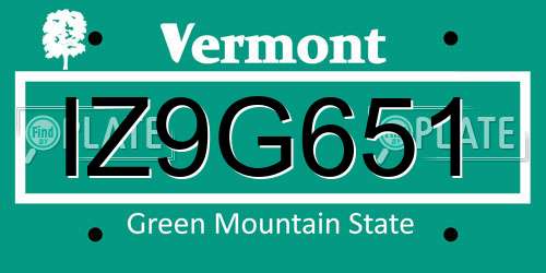 IZ9G651 Vermont License Plate