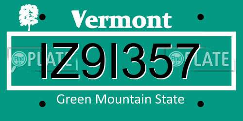 IZ9I357 Vermont License Plate