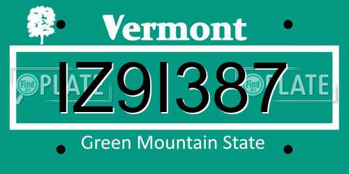 IZ9I387 Vermont License Plate