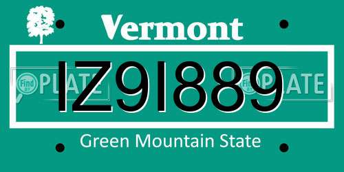 IZ9I889 Vermont License Plate