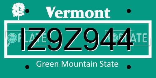 IZ9Z944 Vermont License Plate